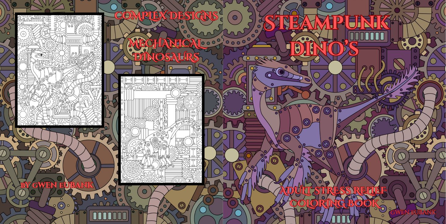 Steampunk Dinosaurs Coloring Pages, Digital Download