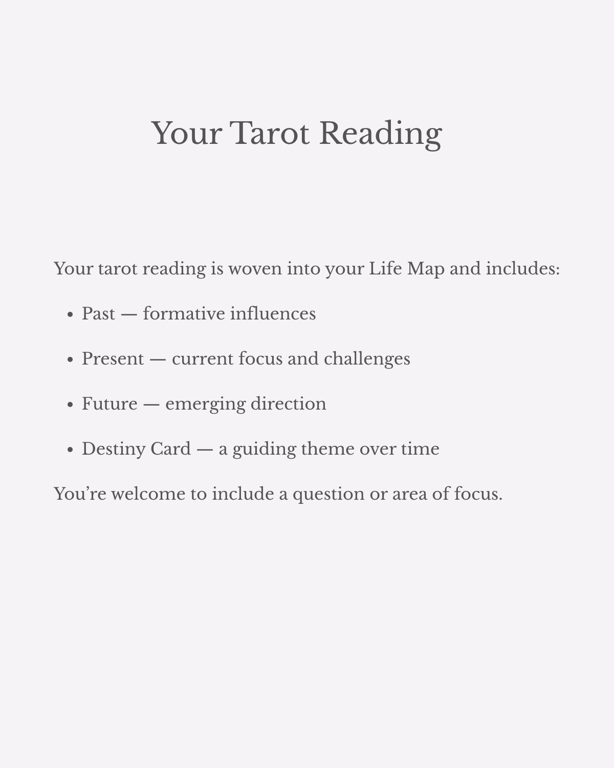 Life Map Plus Tarot  Reading - 4 Cards, Past, Present, Future, & The Lesson Carrying You Forward