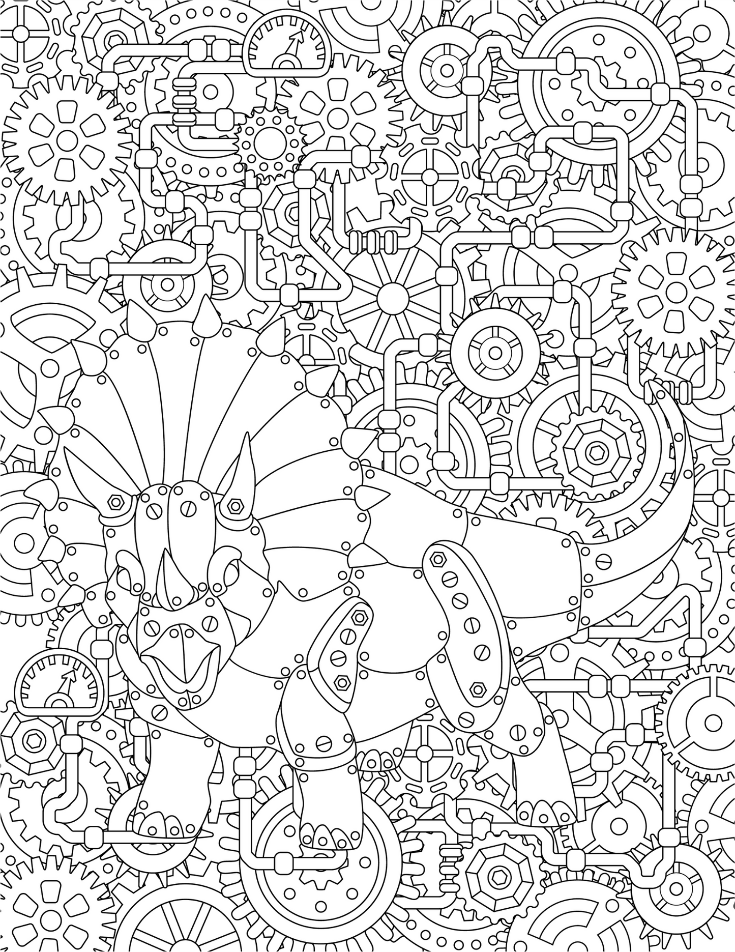 Steampunk Dinosaurs, A Coloring Book for Hours of Coloring Fun.
